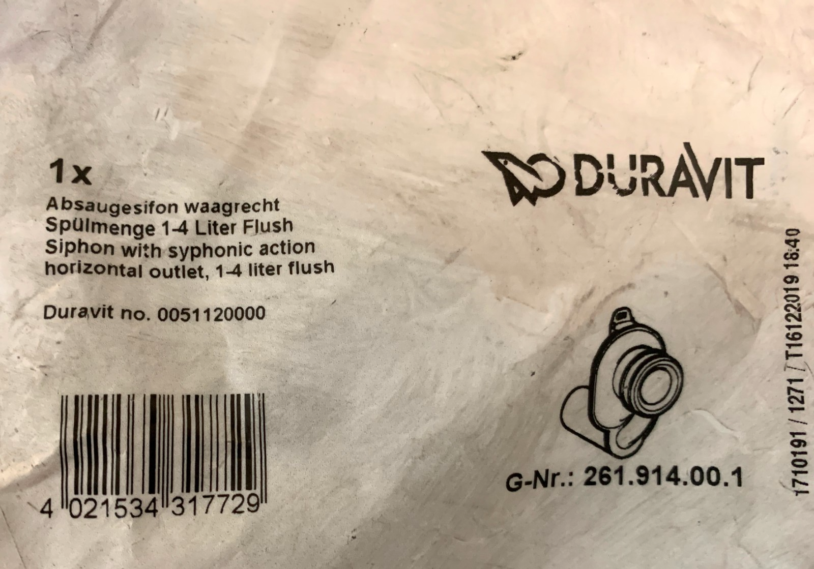 Duravit 0051120000 by Geberit Horizontal Outlet Concealed Syphon