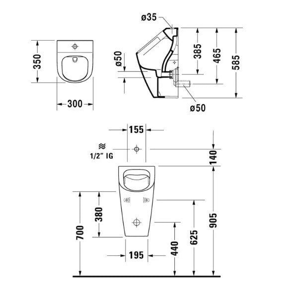 Duravit Me-By-Starck 300mm x 350mm Rimless Urinal 281530000
