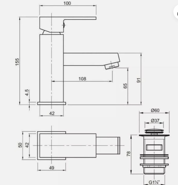 Twyford Basin Sink Mono Mixer Tap with CC Waste Chrome -X625126CP