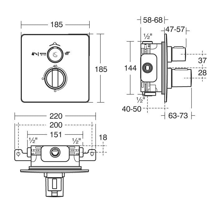 Ideal connect Thermostatic Easybox Slim Built-in Shower Mixer, SquareA5880AA