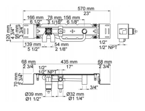Vola 1 Handle Built-In Mixer, Diverter & Outlet 20-2400FV-U04 PLUS - 20-200M